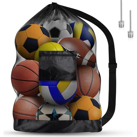 1 Sac de rangement, Filet polyester, Cordon de serrage, Bandoulière réglable, Grande capacité, Pour football rugby volley-ball