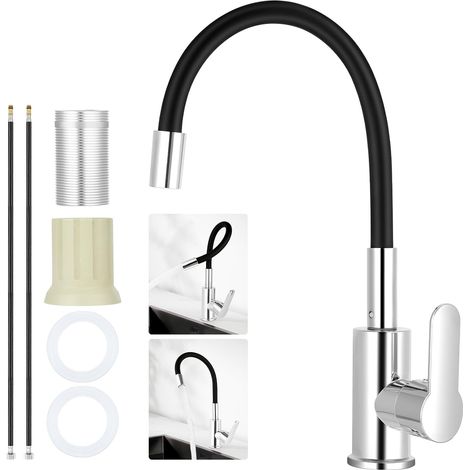 Robinet de Cuisine Flexible, Mitigeur Évier avec Bec Flexible, Robinets de Cuisine Rotatif à 360°, Chromage, Robinet Pliable, Eau chaude et Eau Froide Commutables, pour Toilettes, Buanderie (1/5)