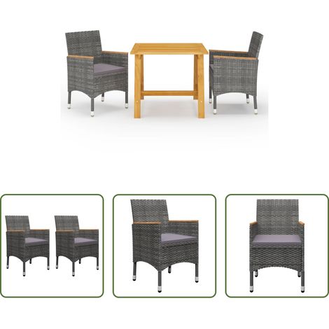 vidaXL Salle à manger extérieur - Ensemble à manger de jardin 3 pcs Gris (1/5)