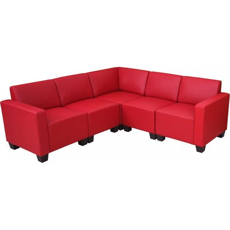 Salotto modulare componibile lounge moderno Lione N71 ecopelle combinazione 5 rosso