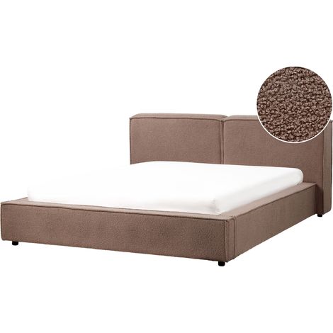Cama clásica tapizada somier de láminas de bouclé marrón 160 x 200 Linards (1/5)