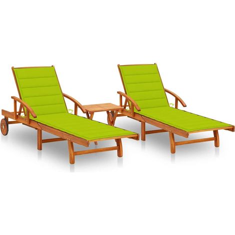 Lot de 2 Bains de soleil Chaises de jardin - Transat de jardin avec table et coussins Acacia solide BV199606 - BonneVie (1/5)