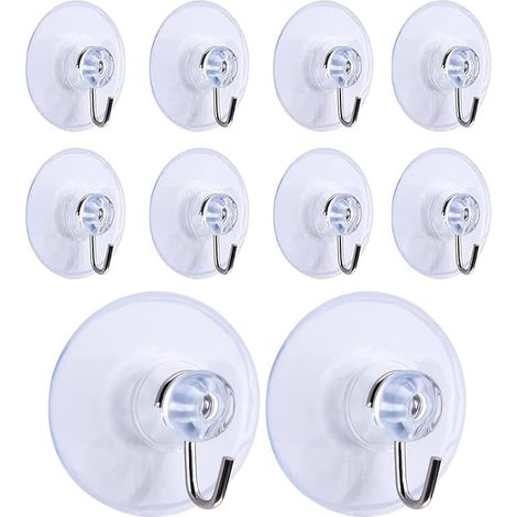 10 ganchos de ventosa transparentes y extraíbles para toallas de baño, cocina y ducha - Accesorios de pared (45 mm) (1/5)