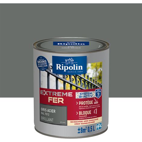 Peinture pour Fer Extérieur - Brillant - 0,5L - Gris Acier RAL 7012 - Ripolin (1/5)