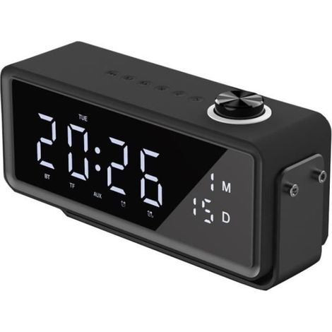 Enceinte Bluetooth sans Fil K5 Haut-Parleur de Musique avec LED Réveil Numérique Support Carte TF / Radio FM (Certifié CE) - Noir