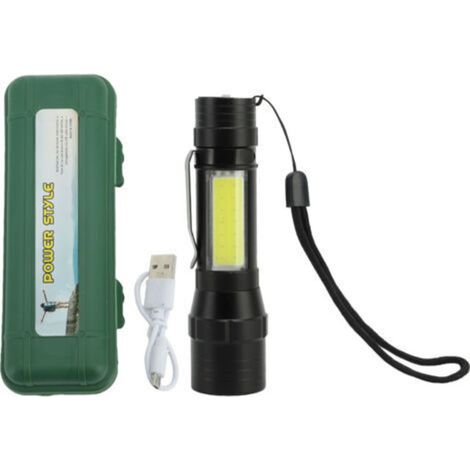Linterna recargable con 4 modos, alto brillo, carcasa metálica con iluminación lateral COB, ideal para acampar y emergencias al aire libre. -Crezuo