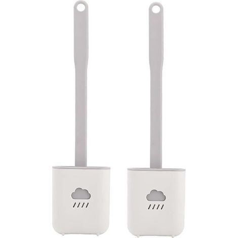 2 pièces brosse WC, kit de brosse WC antibactérien en silicone et support, brosse WC en silicone à séchage rapide, ensemble de brosse WC en silicone à suspendre (gris + bleu) (1/5)