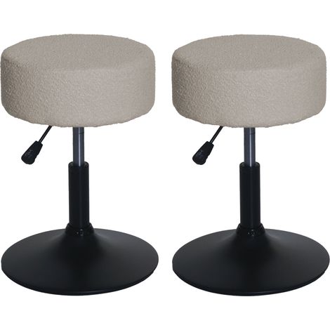 [JAMAIS UTILISÉ] Lot de 2 tabourets HHG-888, tabouret de maquillage, réglable en hauteur pivotant Ø 37cm Tissu Bouclé 450g/m² MVG, beige