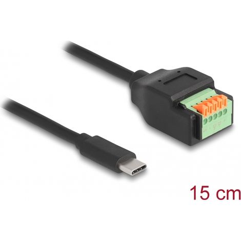 Delock USB 2.0 Cable de USB Type-Câ¢ macho a bloque de terminales con botÃ³n pulsador 15 cm