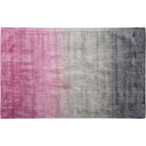 Alfombra gris con rosa 140 x 200 cm efecto sombreado de viscosa sala de estar moderna Ercis (1/5)