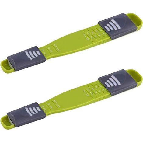 Lot de 2 cuillères doseuses réglables, remplacent 9 mesures, dosage précis des épices et poudres, compactes, lavables au lave-vaisselle, vert (1/5)