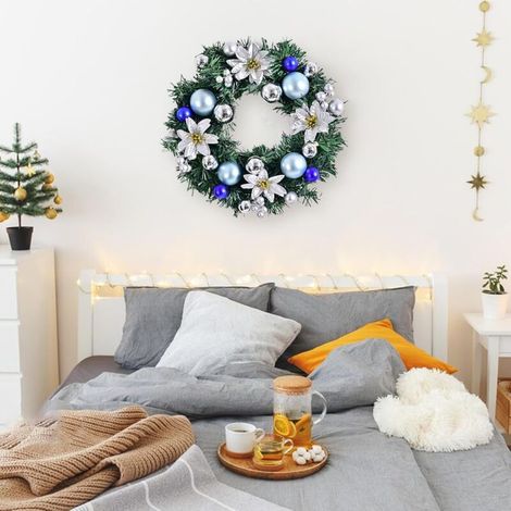 Guirlande de boules de Noël artificielles avec aiguilles de pin et fleurs de poinsettia, parfaite pour la porte d'entrée, la cheminée, la table extérieure, le centre de table (1/2)