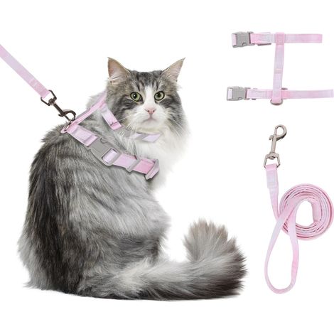 Harnais pour chat avec laisse, harnais réglable pour petits et grands chats, harnais anti-éclatement, laisse pour chaton et grands chats lors de la promenade (M, rose) (1/5)
