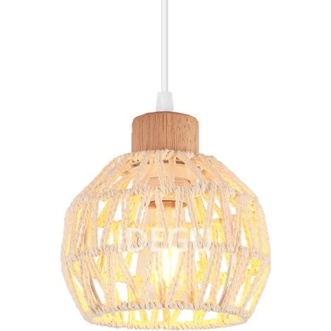 Suspension Luminaire Industriel Vintage 15cm Lustre Abat-jour en Rotin Blanc E27 Luminaire Rétro pour Salon Chambre (1/5)