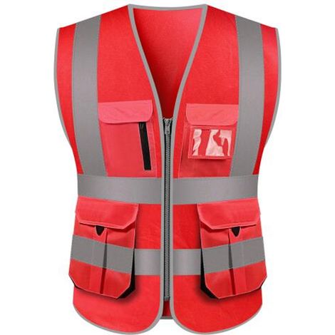 Gilet de sécurité haute visibilité réfléchissant multipoches vêtement de travail protection jour nuit moto vélo avertissement (1/4)