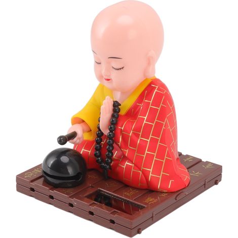 Kleiner, solarbetriebener buddhistischer Mönch, lichtempfindliche Dekoration, automatisches Nicken und Antippen, rot, für Büro, Zuhause, Auto. (1/5)
