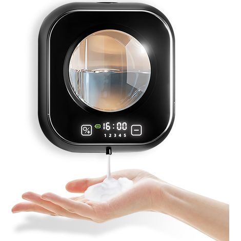 Distributeur de Savon Automatique, 320ml Distributeur Savon Mural Distributeur Savon Cuisine, avec Fenêtre Visuelle, 5 Niveaux, pour Cuisine, Salle de Bain, Ecole, Hôtel ((Mousse, Noir)) (1/5)