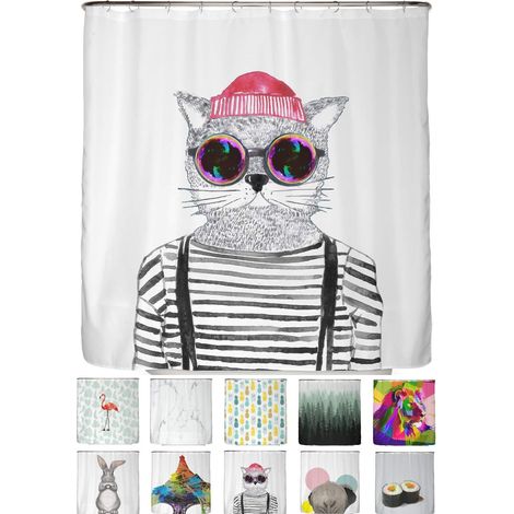 1 Rideau de Douche 180x200cm, Tissu Polyester Épais Imperméable, Anti Moisissure, Inclus 12 Crochets, Salle de Bains (1/5)
