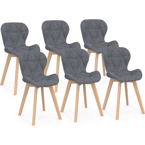 Idmarket – Lot de 6 chaises en tissu gris foncé – Dossier ergonomique – Assise large 46x37cm – Pieds en bois pour salle à manger (1/5)