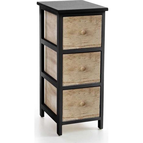 CASSETTIERA IN LEGNO CON 3 CASSETTI COLORE NERO E NATURALE 26 X 32 X 62 CM (1/2)