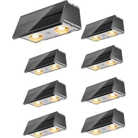 Lot de 8 lampes de jardin colorées, appliques murales solaires haut/bas, éclairage RGB étanche, idéales pour jardins, piscines, terrasses et clôtures (1/5)