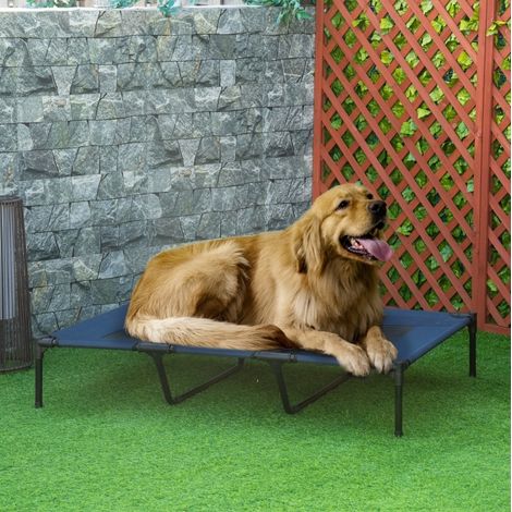 Cama elevada para perro (122x92x23 cm), plegable, con estructura de metal, azul oscuro (1/5)