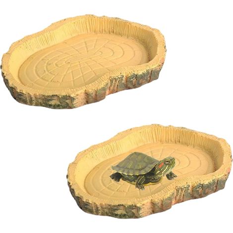 Tasse d'eau pour reptiles en résine Gamelle de nourriture pour tortue lézard gecko et petits animaux de terrarium Décoration d'habitat style souche d'arbre (1/5)
