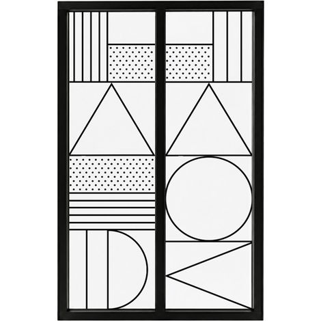 Verrière atelier intérieure aluminium noir 2 vitrages 69 x 117 cm - Décor géométrique - Geometric - noir et transparent - Verre trempé (1/5)