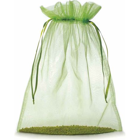 Sachet en organza vert pomme avec coulisse en satin, solution pratique et rapide, lot de 20, 30 x H. 40 cm (32,5 cm au cordon)