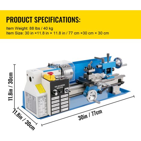 Mophorn Mini-Drehmaschine für Metall, 7 x 14 Zoll Tischdrehmaschine, 550 W, variable Geschwindigkeit, 2250 U/min, Drehmaschine für Metallbearbeitung, CNC-Drehmaschine mit 3-Backen-Futter (1/4)