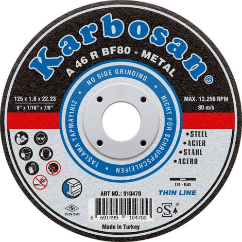 Disque à Tronçonner Plat 125X1.6X22.2 A46R Inox KARBOSAN 910470
