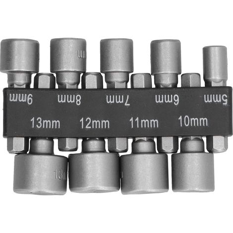 Kit de 9 embouts de tournevis hexagonaux, adaptateurs et accessoires de démontage pour écrous et fixations, 5-13 mm (1/5)