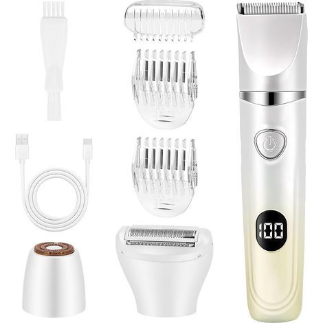 Rasoir Electrique Femme, Tondeuse Femme Intime Tout-En-Un, 3 en 1 Rasoir Electrique, Étanche, Écran LED, pour Visage, Maillot, Aisselles, Jambes (Orange) (1/5)
