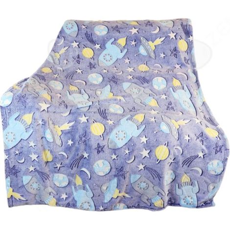 1 pièce Couverture 150x200 cm, flanelle douce étoilée lumineuse, double face bleue, pour chambre d'enfant et lit simple