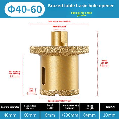 foret diamant double couche pour lavabo de table, évier, marbre, pierre, carrelage, etc. (φ40-60) (1/5)