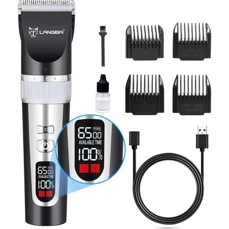 1 Tondeuse pour chat, 5 vitesses, faible bruit, étanche IPX6, écran LCD, pour animaux à poils longs (1/5)