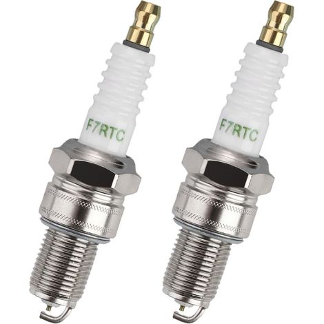 Set of 2 F7RTC spark plugs with solid connection, replacement spark plugs for cars and motorcycles, compatible with NGK BPR6ES, Bosch WR6DC, WR7DC, Denso W20EPR-U, MTD Champion RN9YC, RN10YC (1/5)