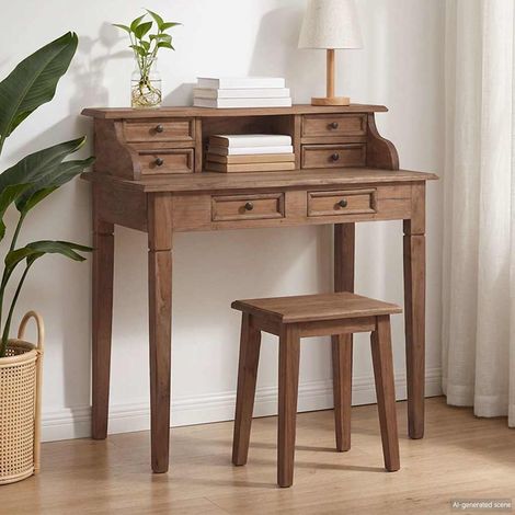 vidaXL Bureau d'écriture et tiroirs 90x50x101 cm bois massif d'acajou (1/5)