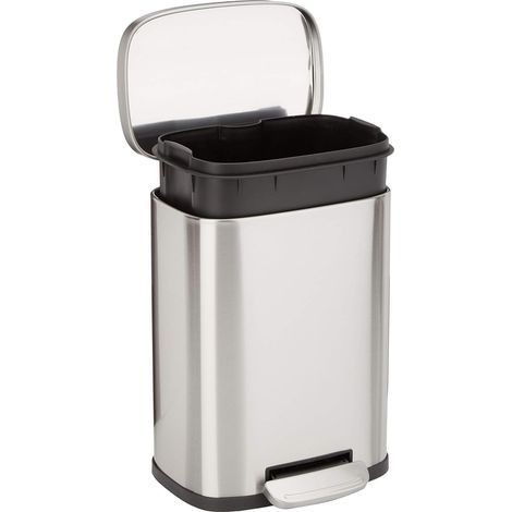 Mini Rectangular Anti-Fingerprint Trash Can, Soft Close Pedal, Brushed Stainless Steel, Bathrooms & Small Spaces, 5L, Satin Nickel Finish, 18.5cm x 21.6cm x 30.0cm (L x W x H) (1/5)