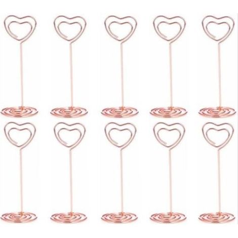 Porte-cartes en forme de cœur - 10 pièces - Porte-photo - Porte-cartes à clip - Métal - Porte-cartes - Porte-mémo - Porte-notes - Pour bureau, mariage, Fête, décoration intérieure - 3,3 x 3,3 x 8,5 cm (1/5)