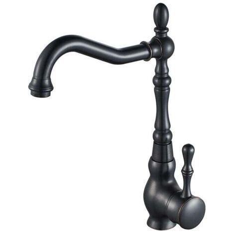 Robinet de cuisine noir avec bec pivotant à 360°, mitigeur d'évier, robinet de cuisine noir rétro (1/4)