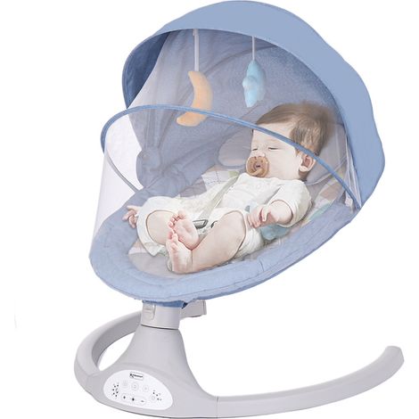 Transat bébé électrique 5 vitesses – Balancelle avec télécommande – Bluetooth et musique douce intégrée – Housse démontable – Couleur bleu – Maerex (1/5)