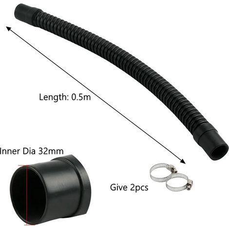 Tuyau annelé pour aquarium (32 mm x 0,5 m - 1 pièce) avec embouts en caoutchouc souple et raccords d'entrée et de sortie. (1/5)