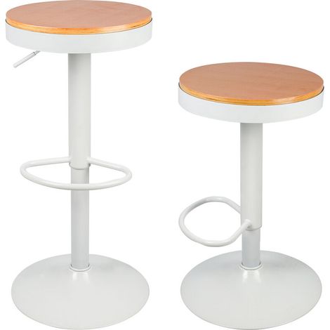 – Lot de 2 tabourets de bar en bois blanc – Pivotant 360° – Hauteur réglable 55-75cm – Siège confortable avec repose-pied – Style moderne (1/5)