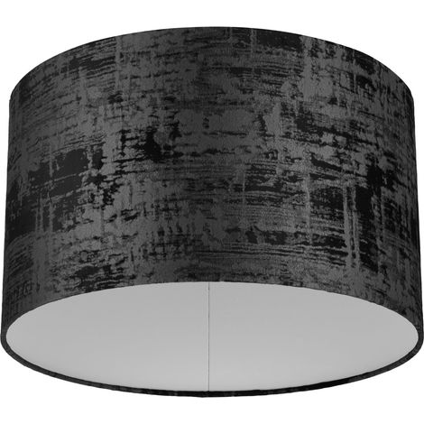 Abat-jour rond au look vintage en coton de 42 cm de diamètre - Abat-jour de rechange pour suspension et lampadaire en noir - Douille E27 (1/5)