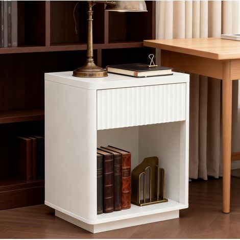 Mobile comodino con cassetto e vano in MDF bianco OKMYHOME (1/5)
