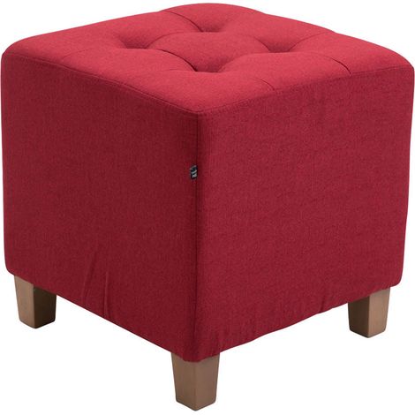 Taburete bajo reposapiés tapizado en tela roja patas de madera 45x46 cm 100000161