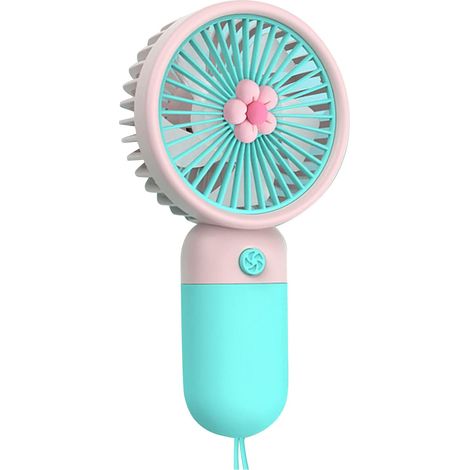 Mini ventilador portátil recargable – Diseño de dibujos animados, regalo para niños – Hogar, estudiantes, exteriores – Flor rosa (1/3)