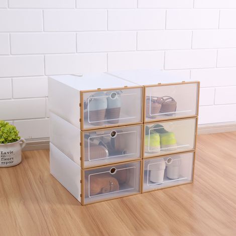 Lot de 6 boîtes à chaussures kaki en plastique transparent, style tiroir, 33 x 23 x 13 cm (1/5)