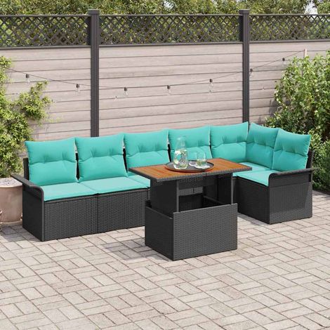 Conjunto de sofá de jardín 7 pcs Negro Poliratán (1/5)